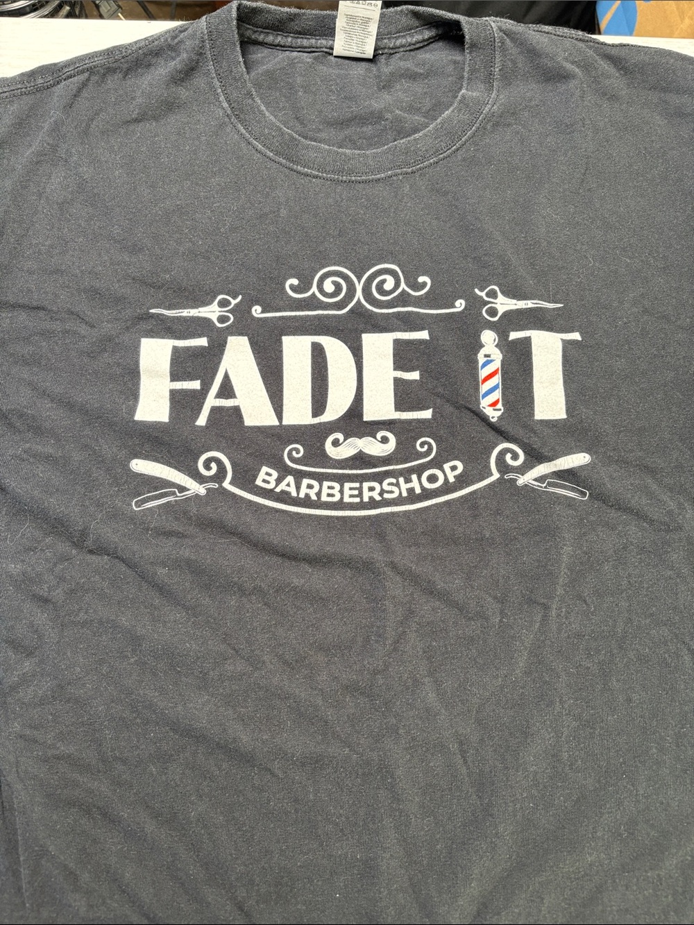 Gildan Black Tee with White 'FADE IT' Barbershop Graphic